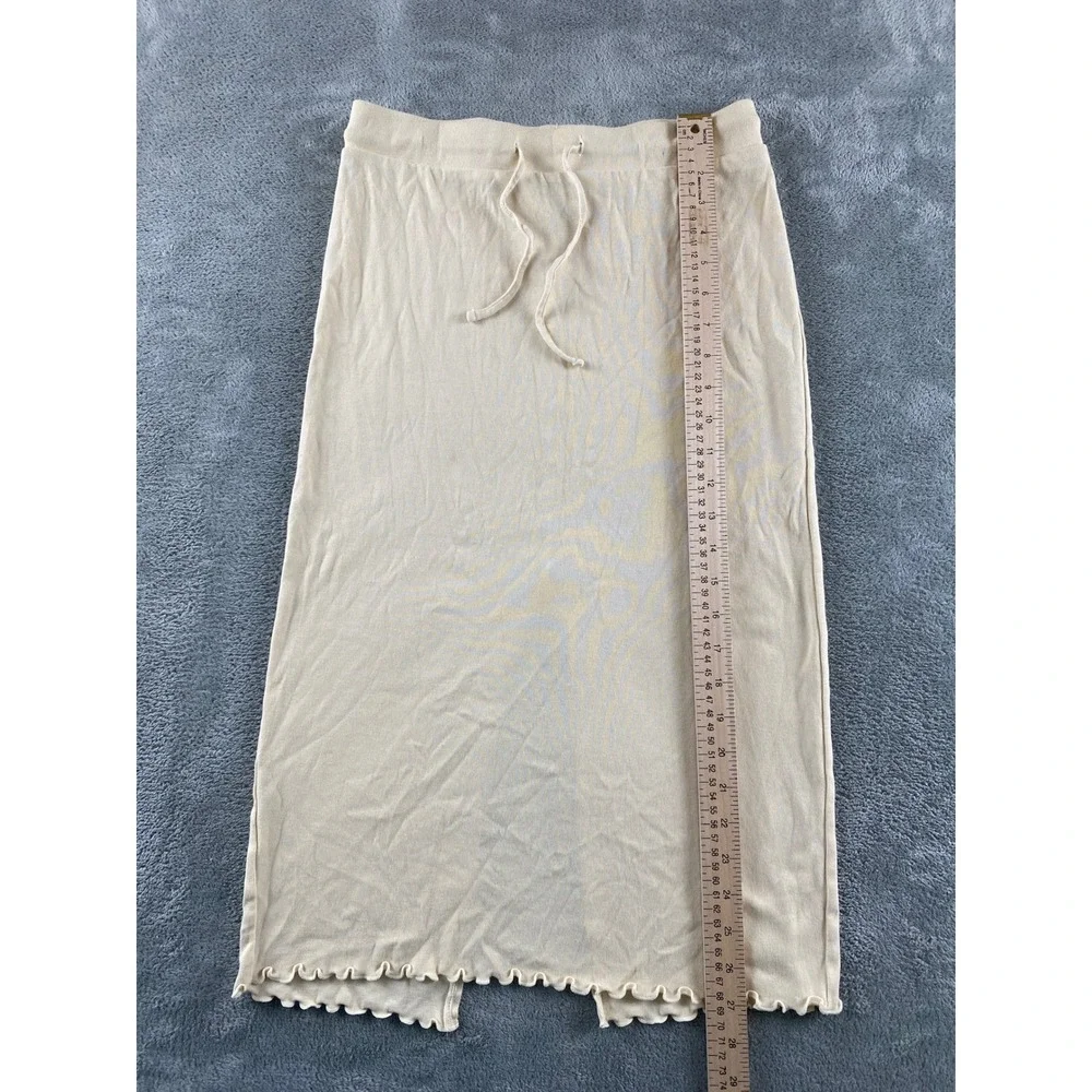 HM Divided Beige Cotton Jersey Midi Skirt Drawstring Lettuce Edge Hem Small